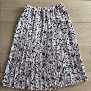 Vintage Made in USA White Pleated Prairie Floral Midi Skirt w/ Purple Accent XL